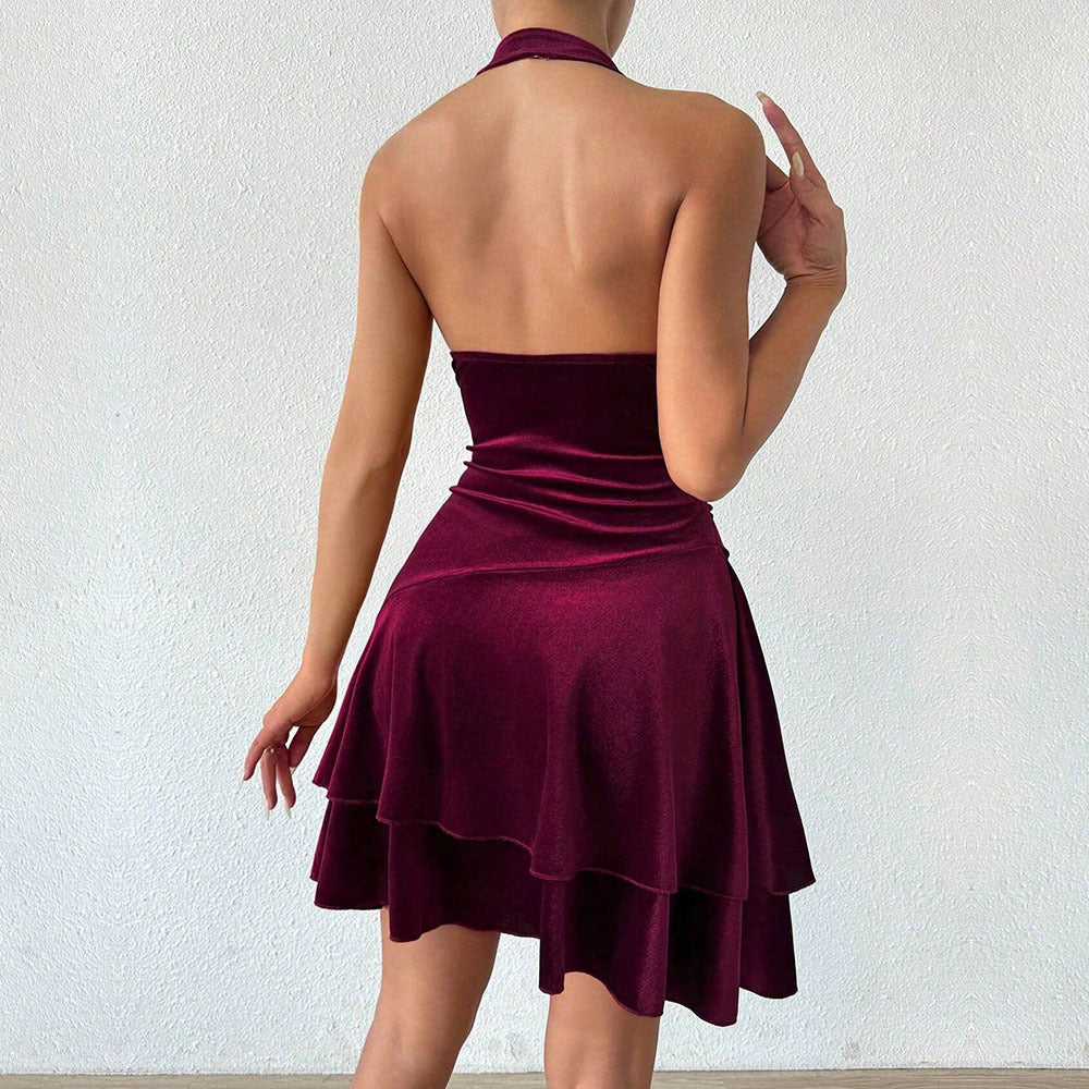 Damen Abendkleid Figurbetont Rüschenrock Neckholder-Design Norvielle