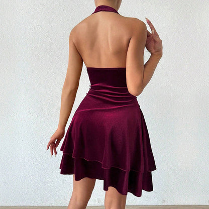 Damen Abendkleid Figurbetont Rüschenrock Neckholder-Design Norvielle