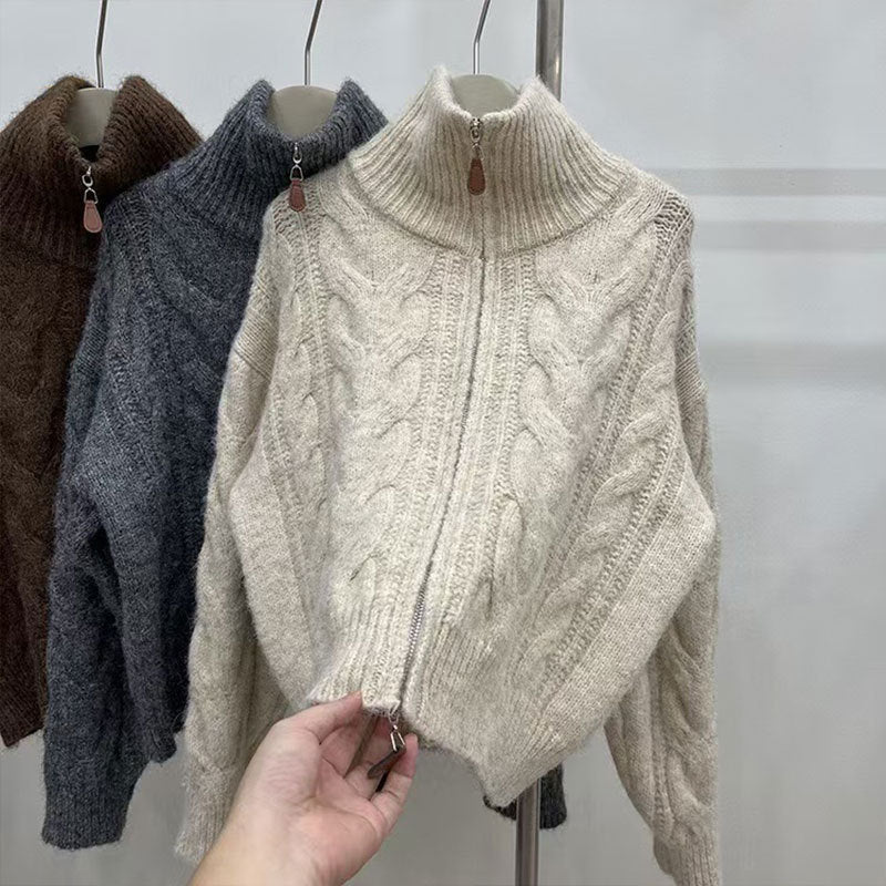 Damen Grobstrickpullover Norvielle Hochkragen Dekorativer