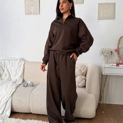 Damen Hoodie-Anzug Weites Design Elastischer Bund Schwarz - Norvielle