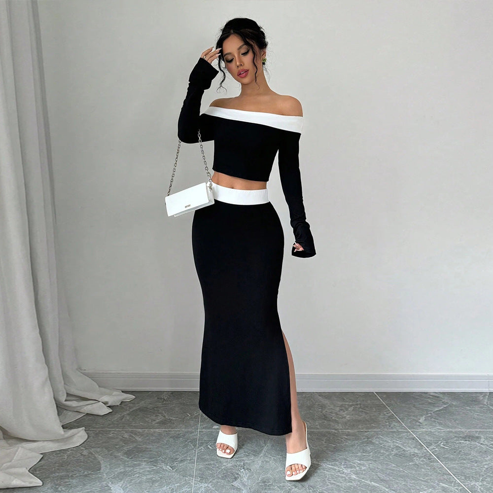 Damen Off-Shoulder Crop- Set mit Maxirock Norvielle - Norvielle