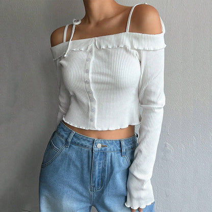 Damen Off-Shoulder-Oberteil mit Rüschendetails Cropped