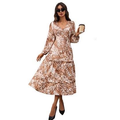 Damen Maxikleid V-Ausschnitt Rüschen Elegant