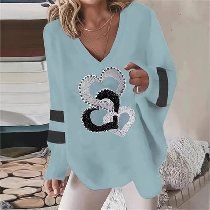 Damen Hoodie Herzmotiv Kontraststreifen Elegant