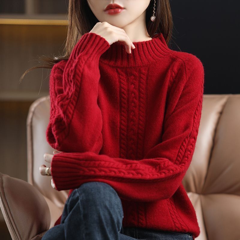 Damen Strickpullover Kuschelig Hochkragen Zopfmuster Norvielle