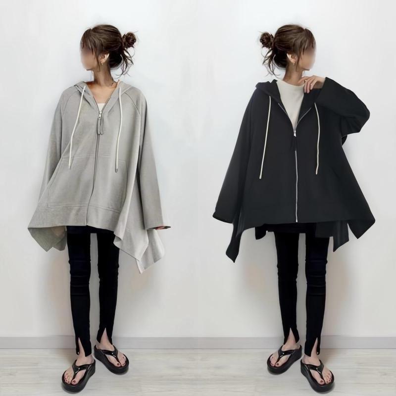 Damen Kapuzenponcho Asymmetrisch Baumwolle Taschen Beige