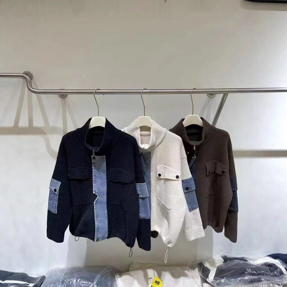Damen Übergangsjacke Denim Detail Hochkragen Norvielle