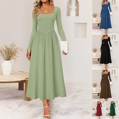 Damen Elegantes Midi-Kleid mit Quadratausschnitt und langen Ärmeln - Norvielle