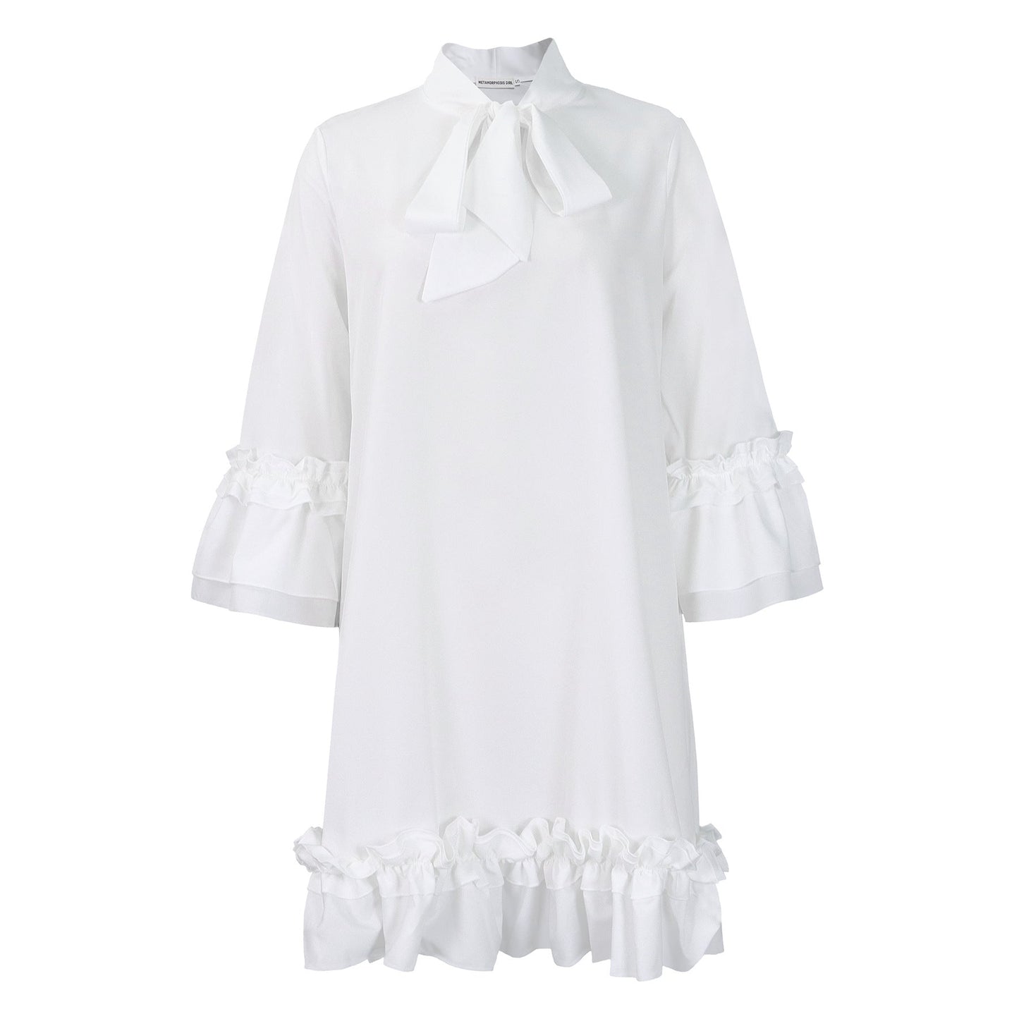 Damen Kleid mit Rüschendetails Stehkragen Norvielle