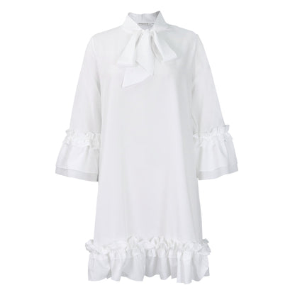 Damen Kleid mit Rüschendetails Stehkragen Norvielle