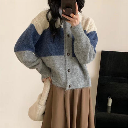 Damen Strickcardigan mit Knöpfen Kontraststreifen Norvielle