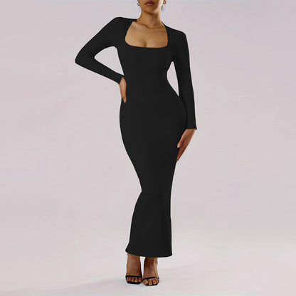 Damen Maxikleid Langarm Figurfreundlich Tiefes Dekolleté