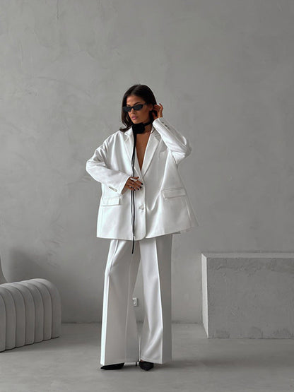 Damen Zweiteiler-Set Oversized Blazer Weite Hose Norvielle