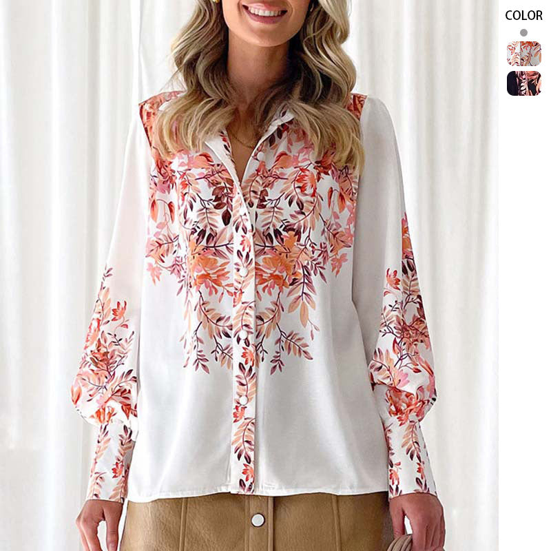 Damen Langarmbluse Floralmuster Elastisch Weiß - Norvielle
