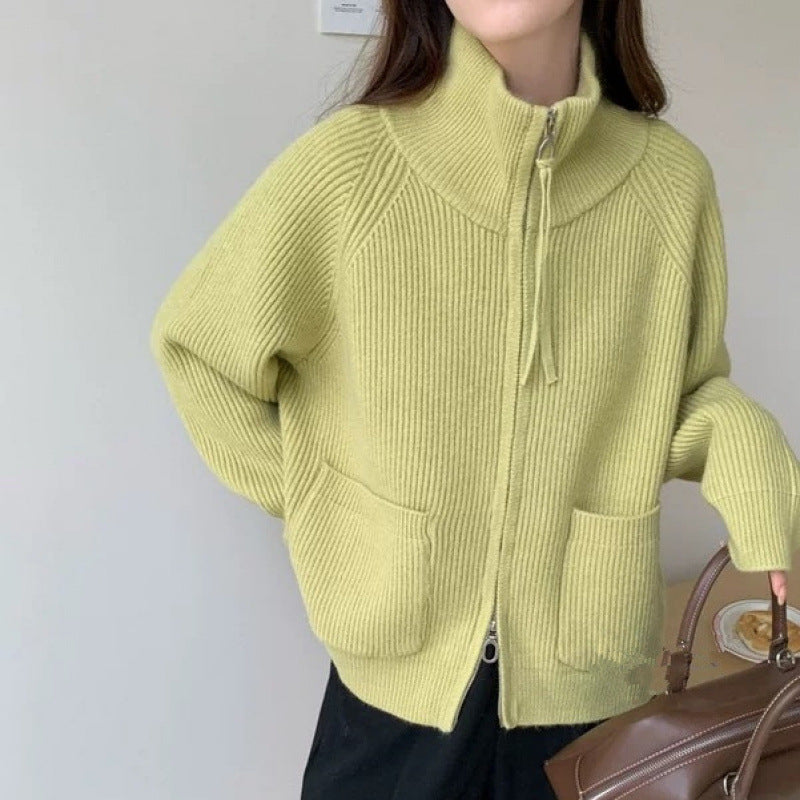 Damen Strickjacke Hochkragen mit Taschen Norvielle