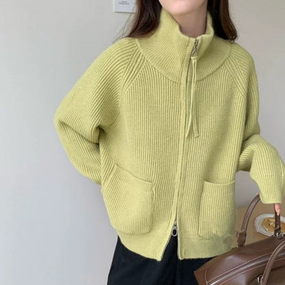 Damen Strickjacke Hochkragen mit Taschen Norvielle