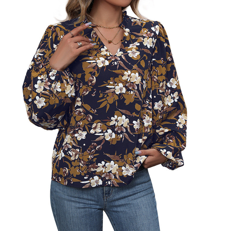 Damen Bluse Floralmuster Weite Ärmel Norvielle