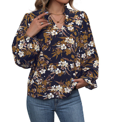 Damen Bluse Floralmuster Weite Ärmel Norvielle