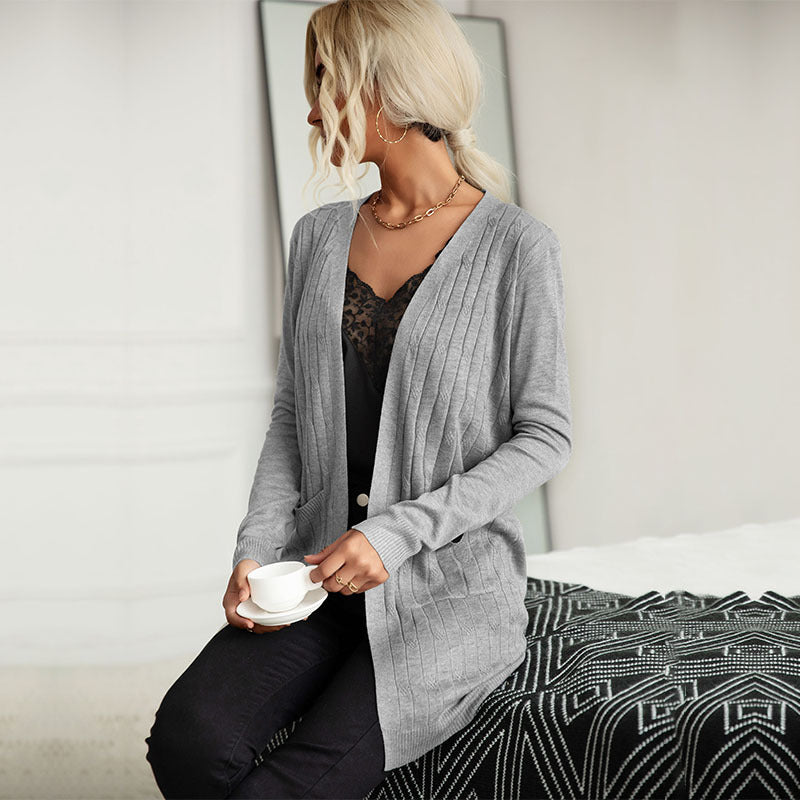 Damen Strickjacke mit Taschen Strukturiert Beige