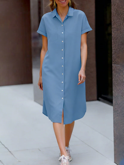 Damen Baumwollkleid mit Knöpfen und Taschen Norvielle