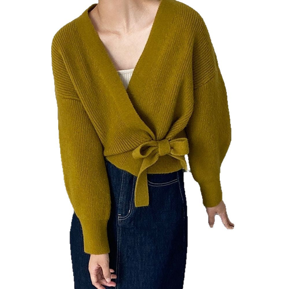 Damen Wickelpullover V-Ausschnitt Taillenzug Norvielle