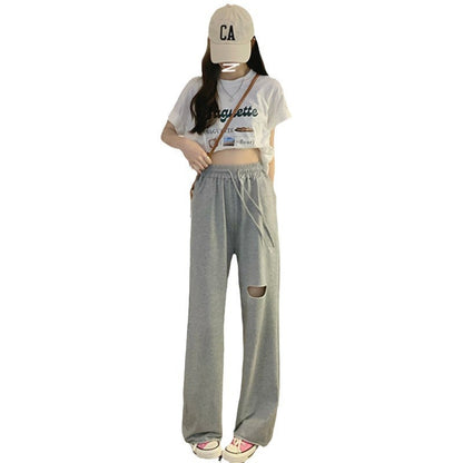 Damen Sweatpants Weit Geschnitten Elastischer Bund
