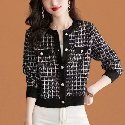 Damen Strickjacke Karomuster Norvielle