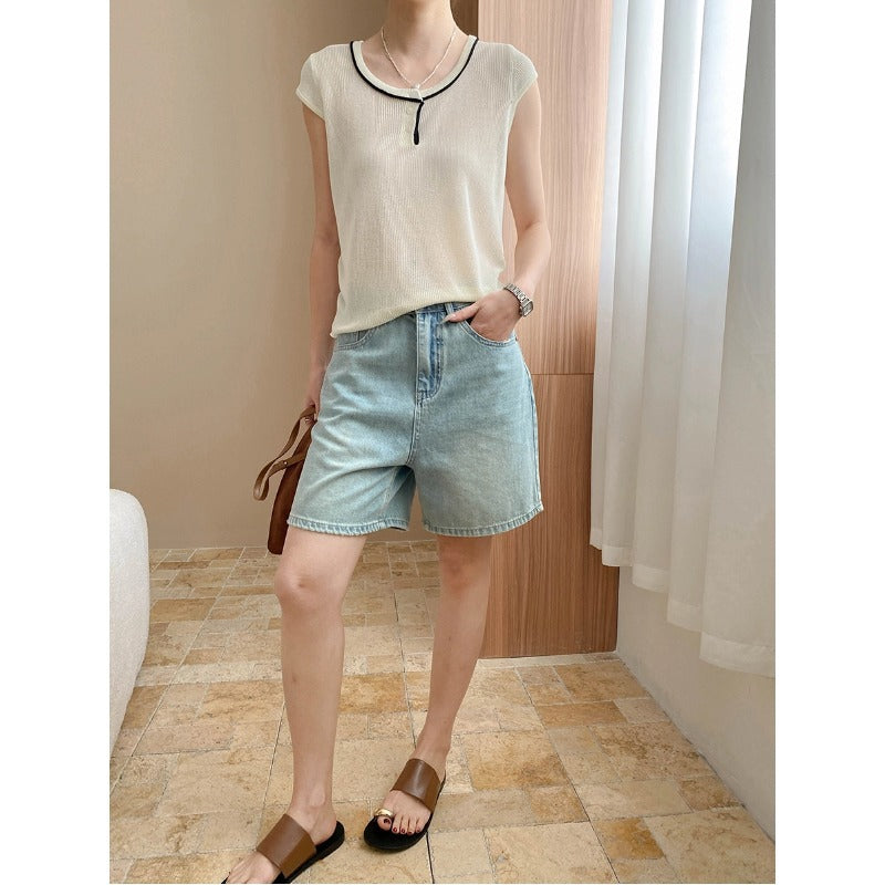 Damen Highwaist Jeansshorts Entspannter Schnitt Darkblue