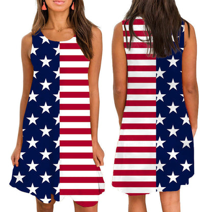 Damen Ärmelloses Kleid Himmelblau Star-Muster Locker - Norvielle