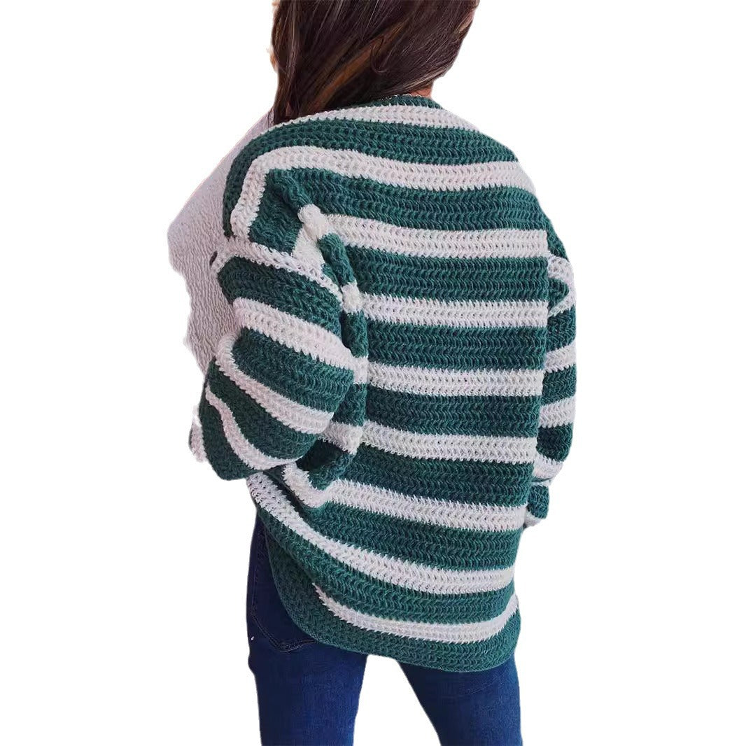 Damen Grobstrickpullover Gestreift Norvielle