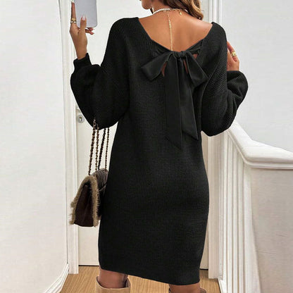 Damen Strickkleid Rückenausschnitt Schleife Norvielle