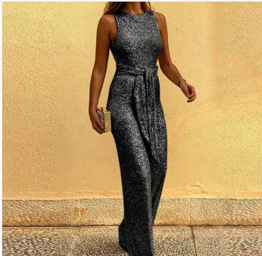 Damen Maxikleid mit Paillettenbesatz und Taillenbindung Norvielle
