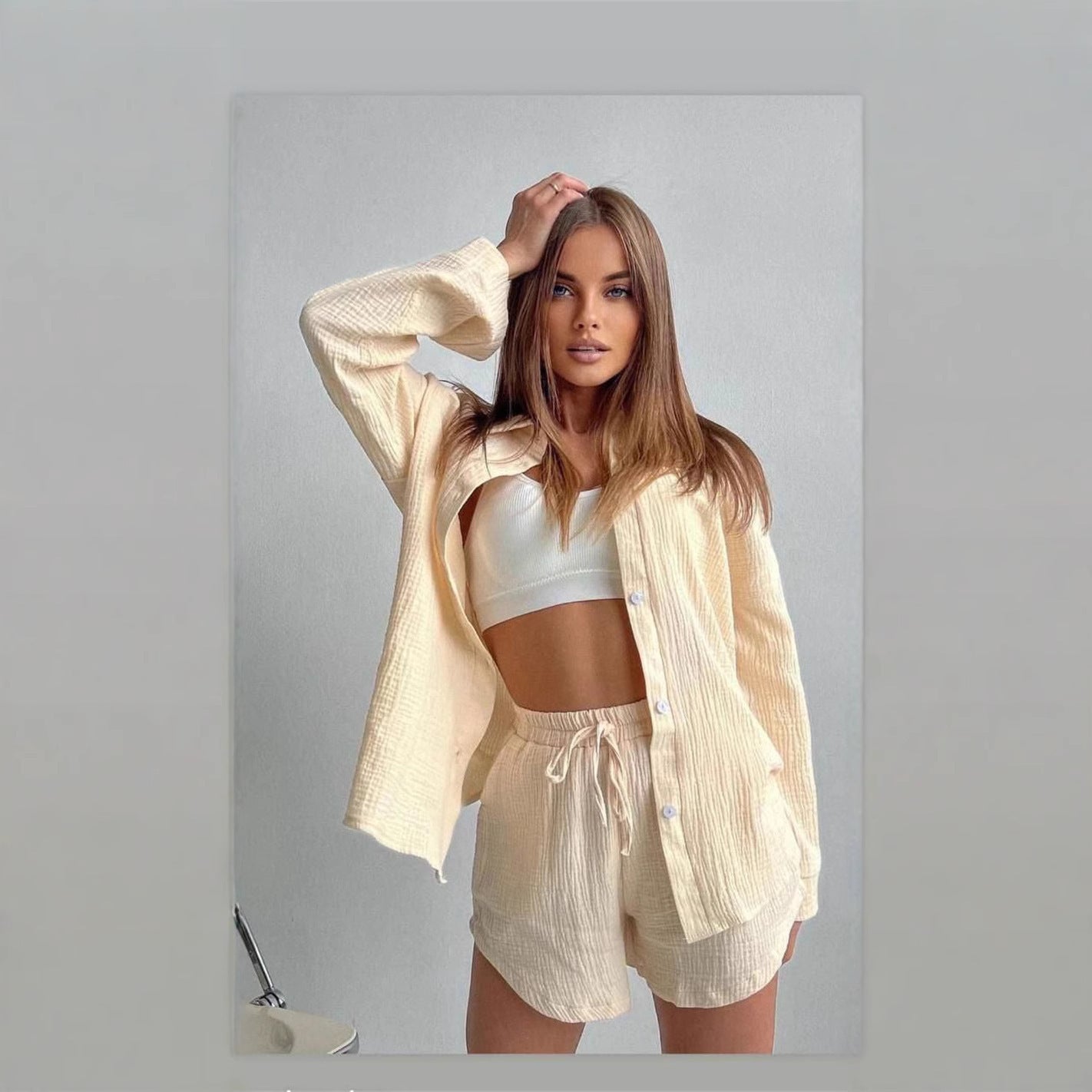 Damen Kurzarm-Set Komfort Oberteil Weite Shorts