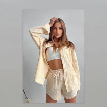 Damen Kurzarm-Set Komfort Oberteil Weite Shorts
