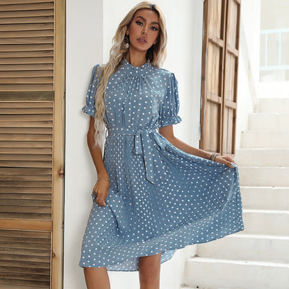 Damen Midikleid Sommerlich Puffärmel Taillengürtel Norvielle