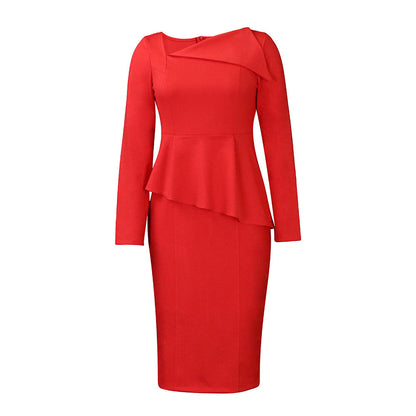 Damen Etuikleid mit Peplum-Saum und Eleganter Schulterpartie