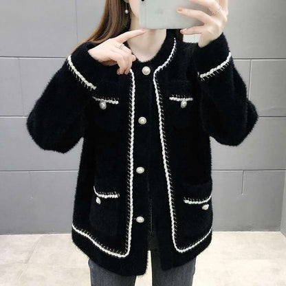 Damen Strickjacke Baumwollmix Perlenknöpfe Norvielle