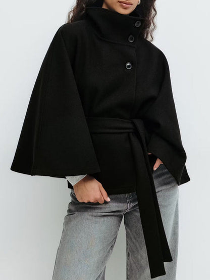 Damen Umhangjacke Norvielle Hochkragen Gürtel