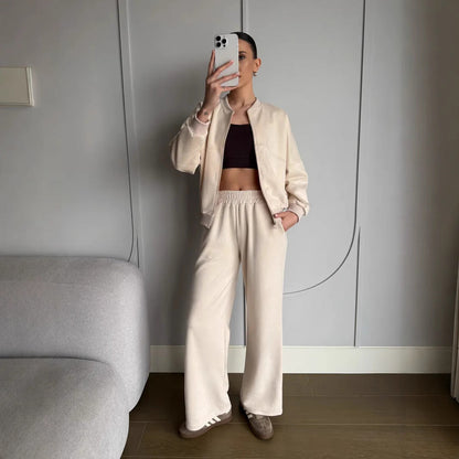 Damen Freizeitanzug-Set Cropped Oberteil Weite Hose Norvielle