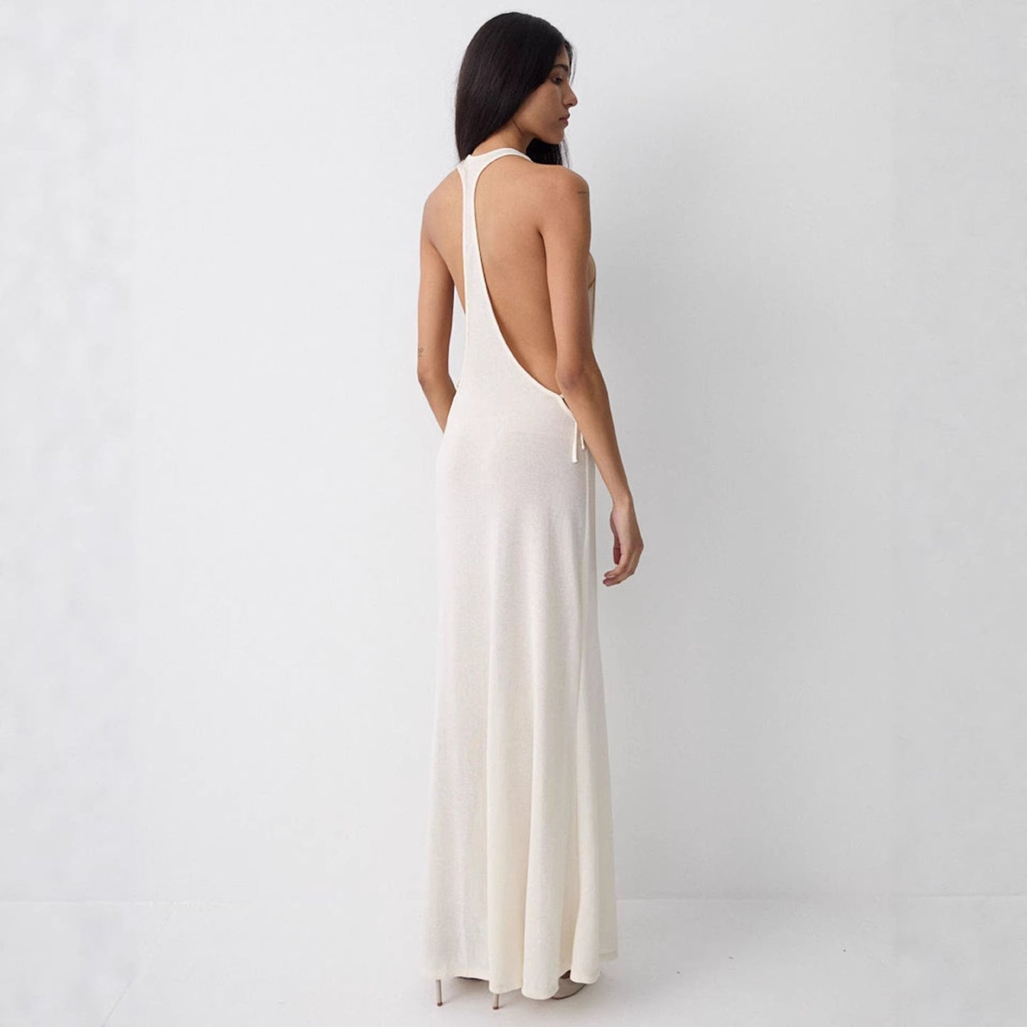 Damen Seidenkleid Lang Elegant Schleifen Norvielle