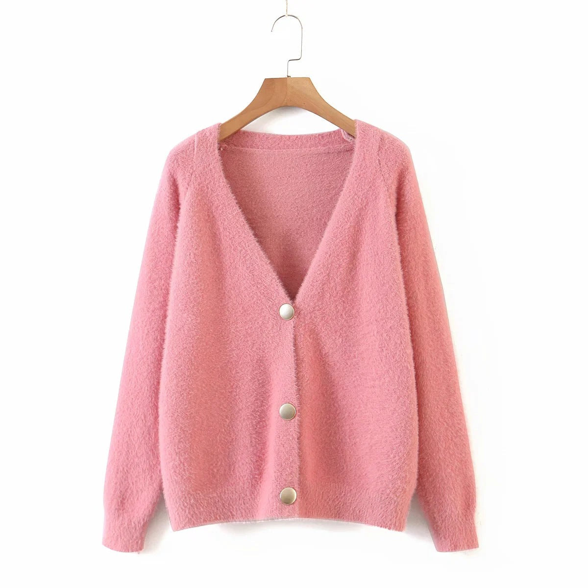 Damen Strickjacke Oversize Große Knöpfe Beige