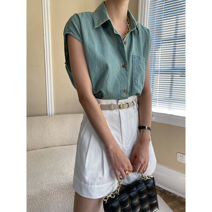 Damen Bluse Kurzarm Klassischer Hemdkragen
