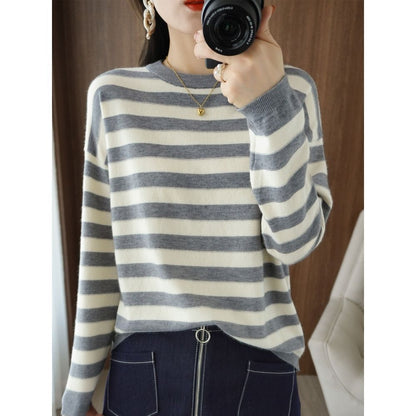 Damen Strickpullover Breite Streifen Norvielle