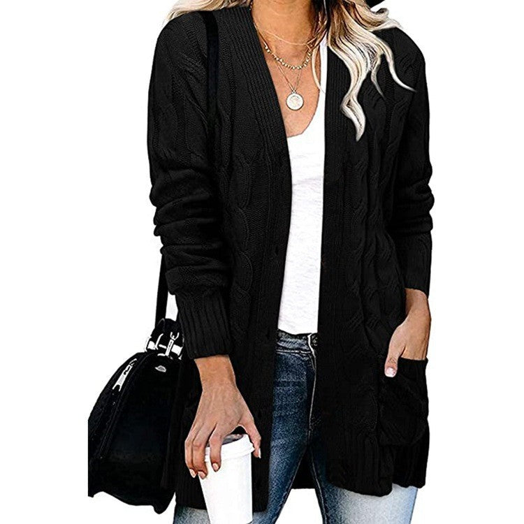 Damen Strickjacke Kabelmuster Offene Taschen Norvielle