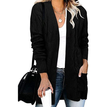 Damen Strickjacke Kabelmuster Offene Taschen Norvielle