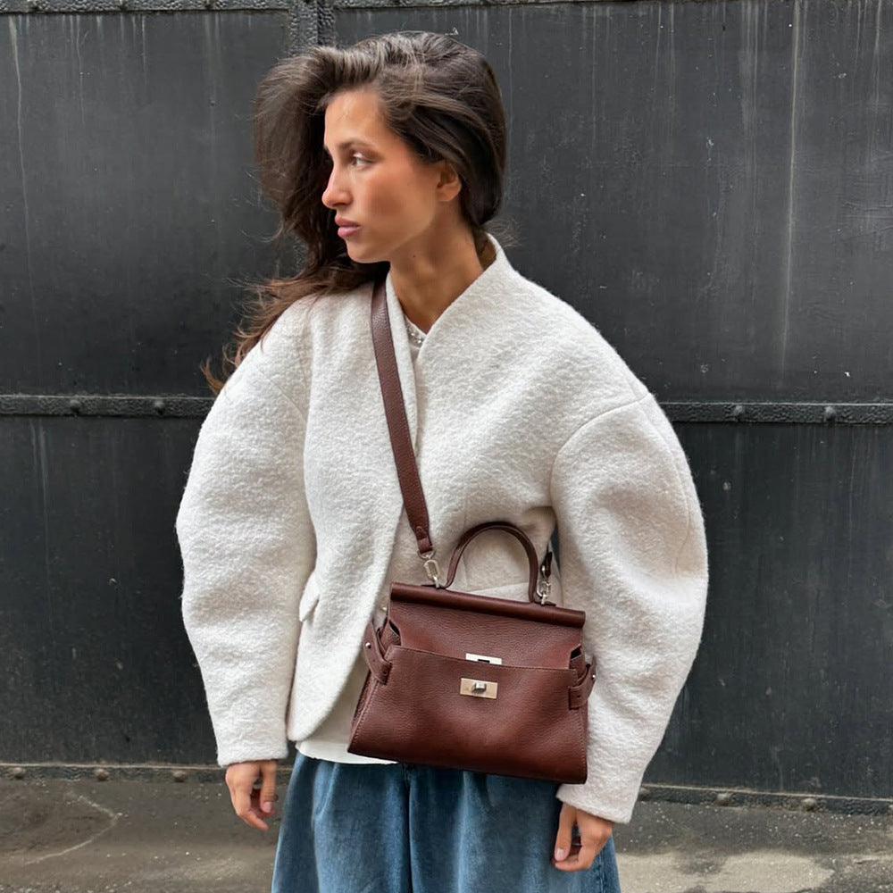 Damen Boucle-Jacke Überschnittene Schultern Knopfverschluss Norvielle - Norvielle