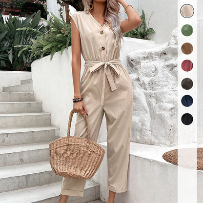 Damen Jumpsuit mit Gürtel und Knopfverschluss Norvielle - Norvielle