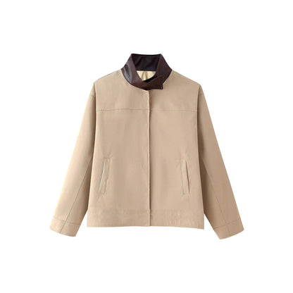 Damen Oversized Jacke Kariertes Innenfutter Hocher Kragen