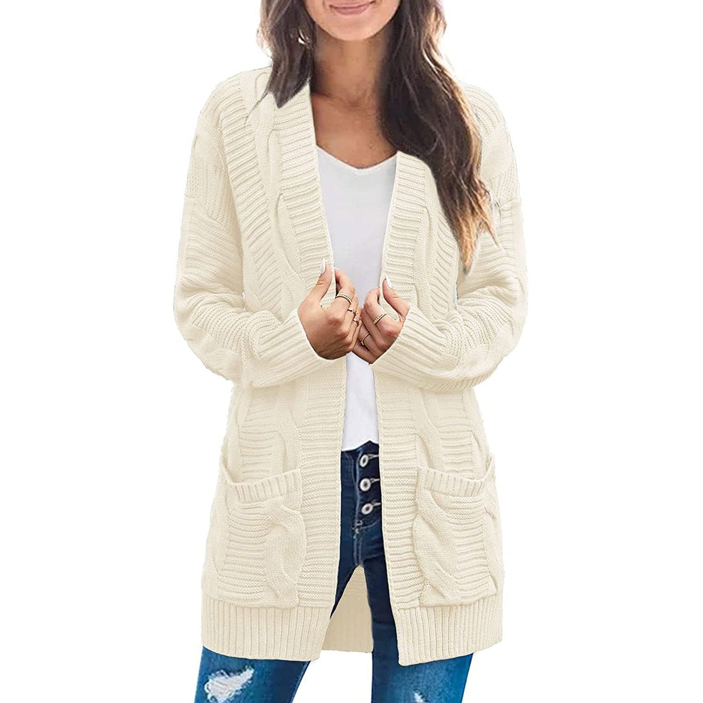 Damen Grobstrick-Cardigan mit Taschen und Struktur-Optik Norvielle