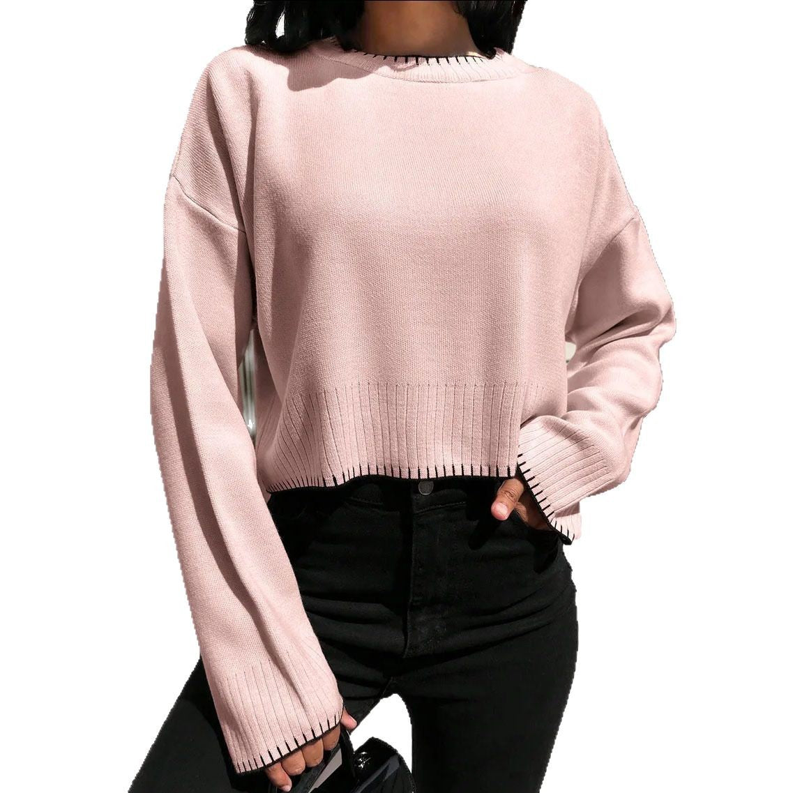 Damen Kurzpullover Strukturiert Lässig Norvielle
